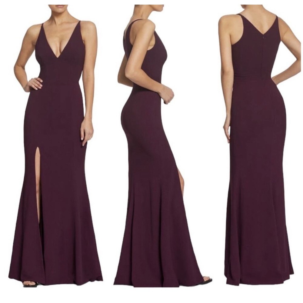 Dress The Population Iris Plum Maxi Dress XXL Thigh High Slit Crepe‎ Gown NWT